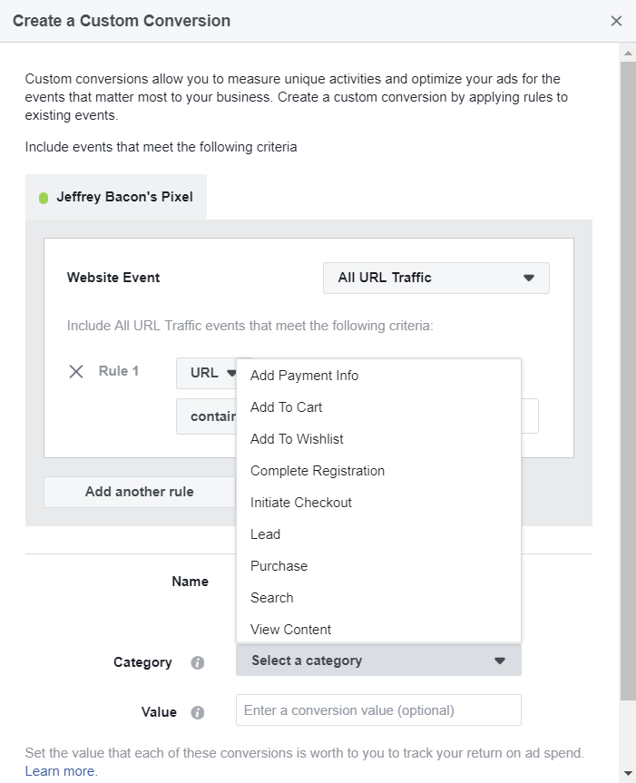 How To Monitor Facebook Pixel Events - Create a Custom Conversion