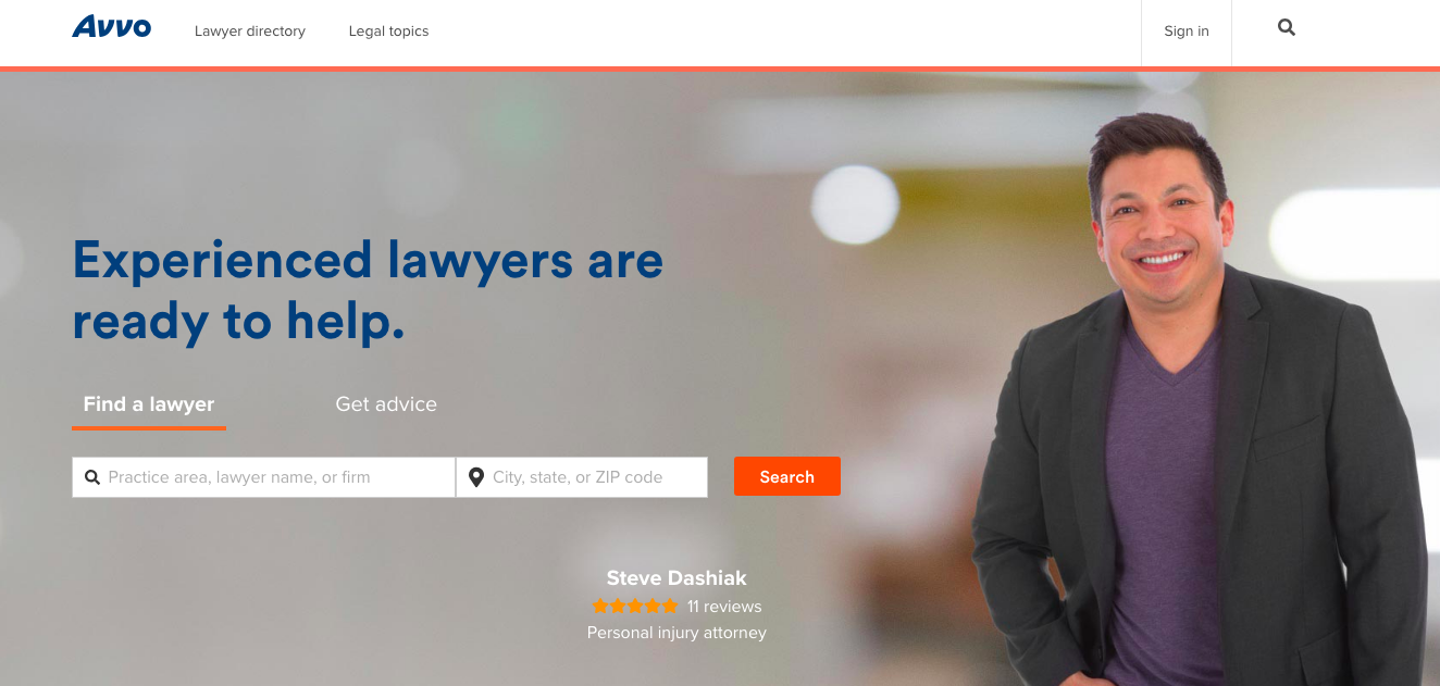 Avvo lawyer search tool