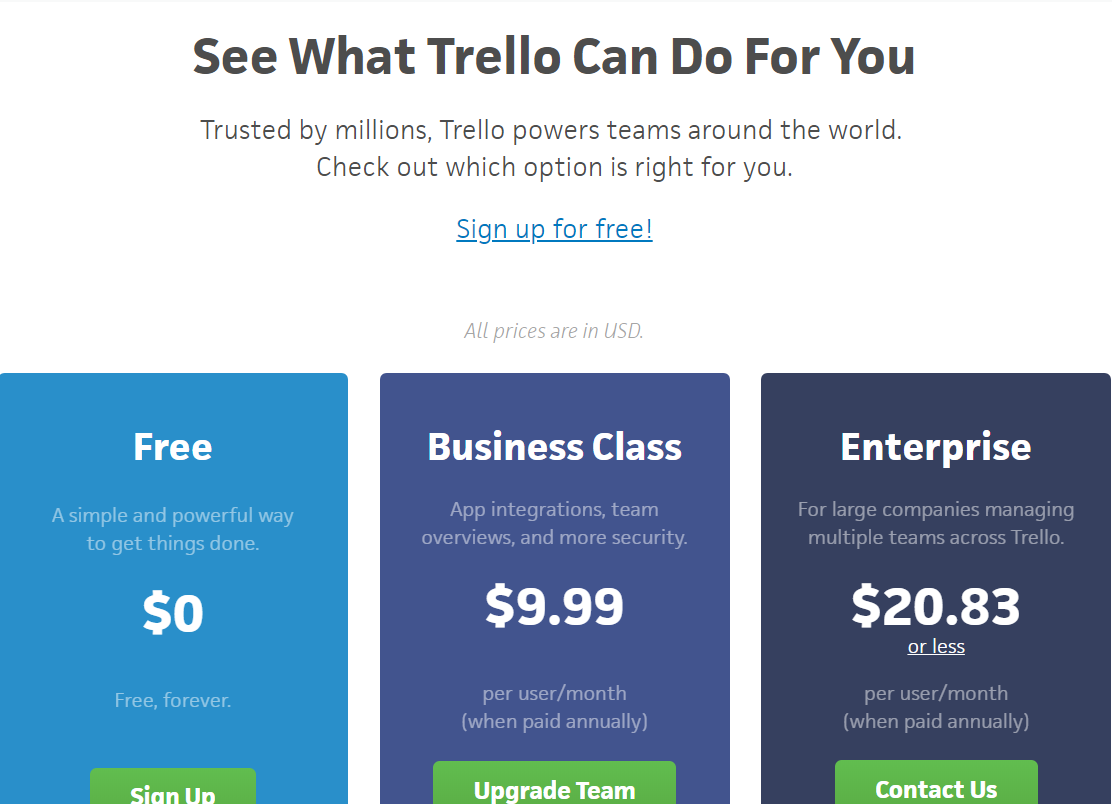 Trello Pricing Sign Up for free