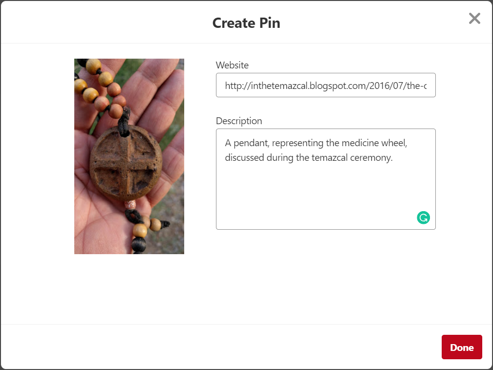 Create the pin in pinterest