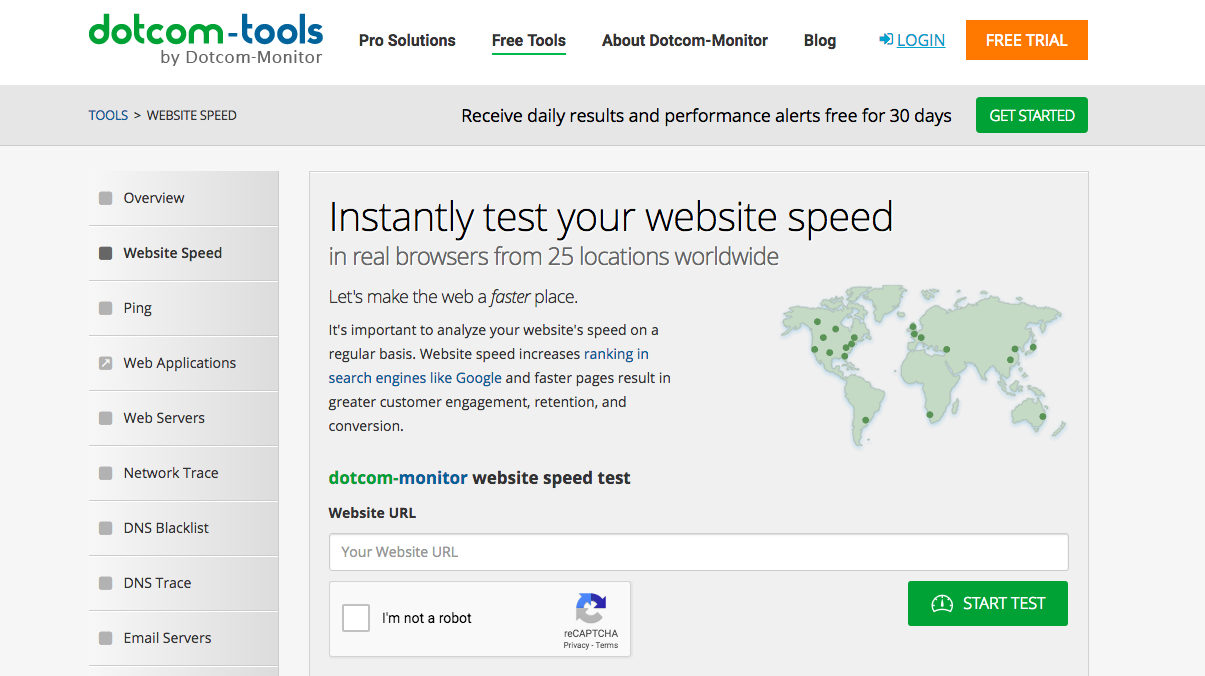 DotCom Monitor tool for website speed test