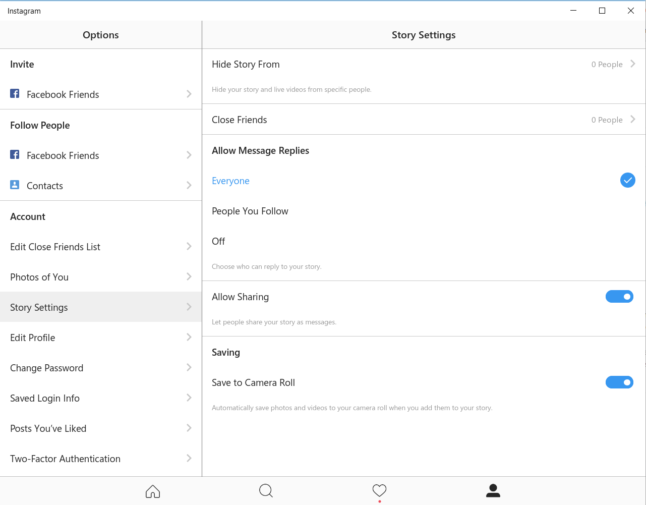 Instagram story settings 