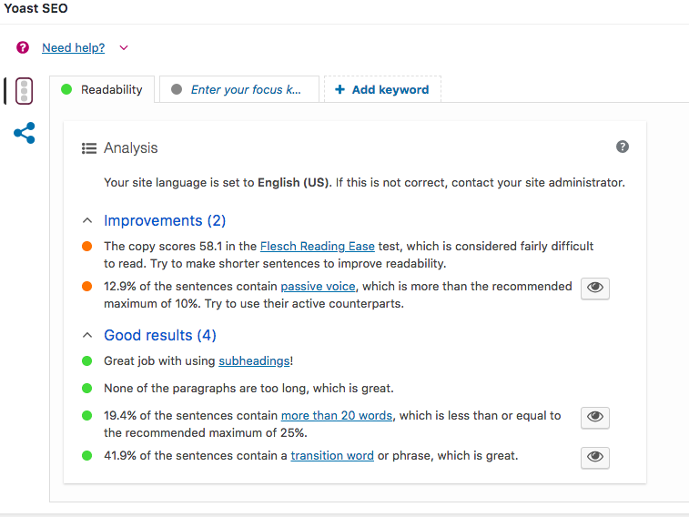 Content Readablity in Yoast SEO Plugin