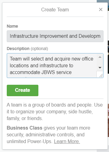 Trello Create Team