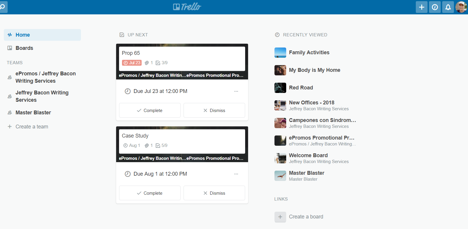 Trello Home view