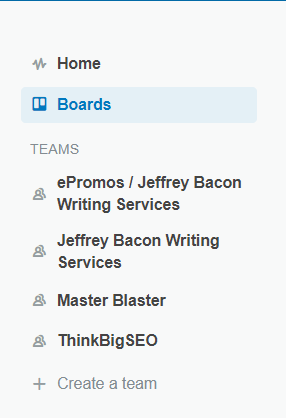 Trello main menu